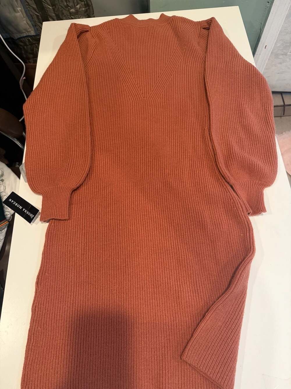 Donna Morgan Ribbed Knit Long Sleeve Puff Sleeve Sweater Dress - Picture 8 of 8